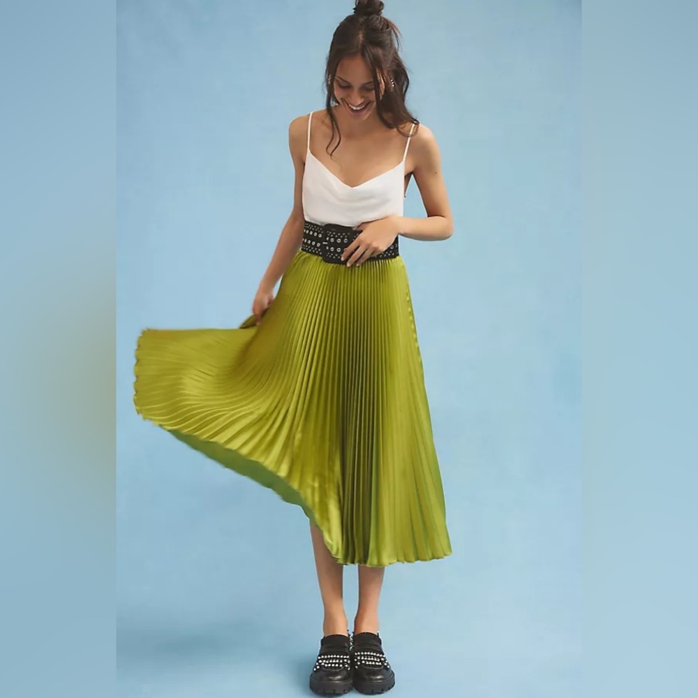 Anthropologie satin pleated midi skirt